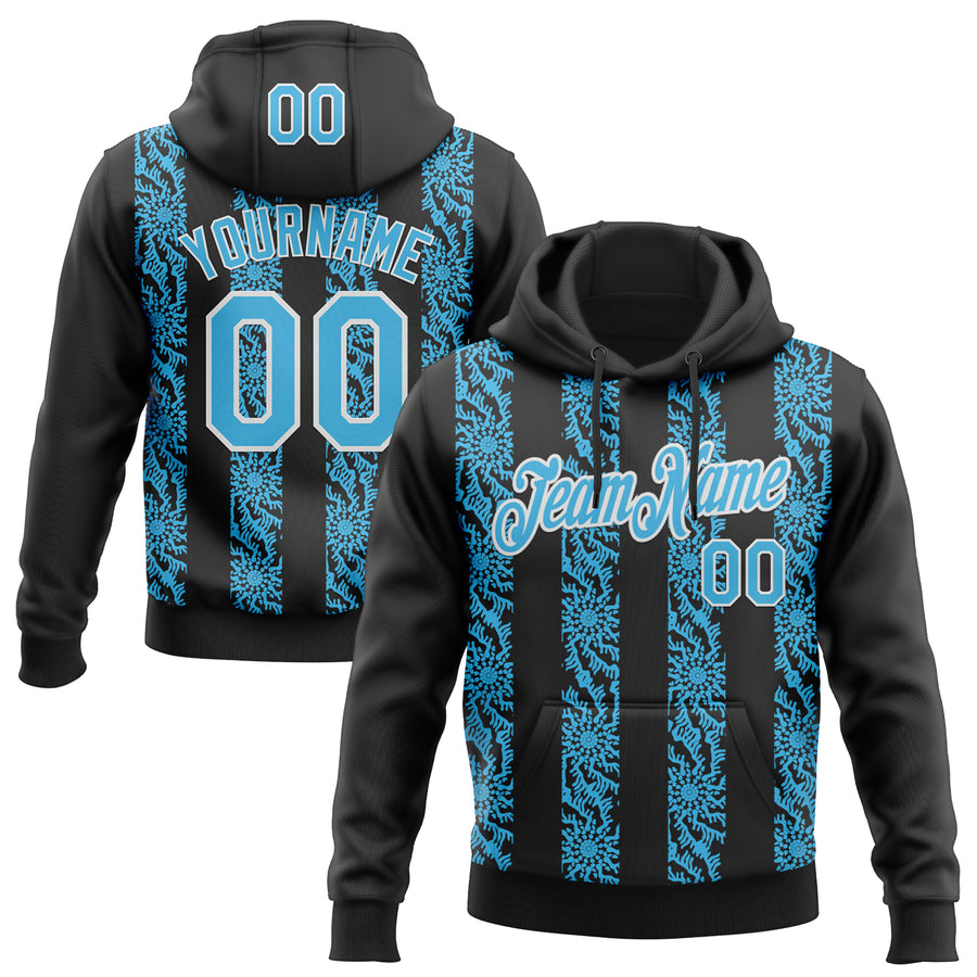 Custom Stitched Black Sky Blue-White Abstract Shape Pattern Sports Pullover Sweatshirt Hoodie
