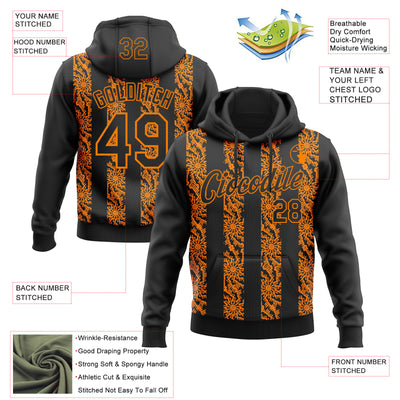 Custom Stitched Black Bay Orange Abstract Shape Pattern Sports Pullover Sweatshirt Hoodie