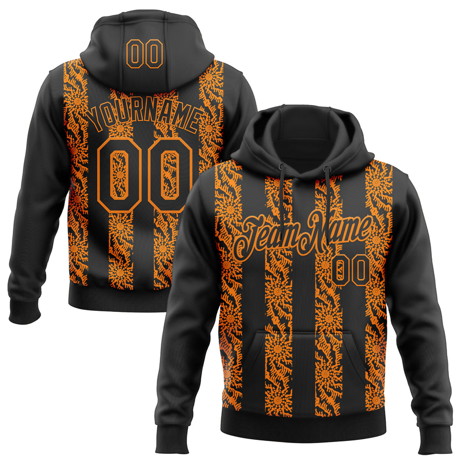 Custom Stitched Black Bay Orange Abstract Shape Pattern Sports Pullover Sweatshirt Hoodie