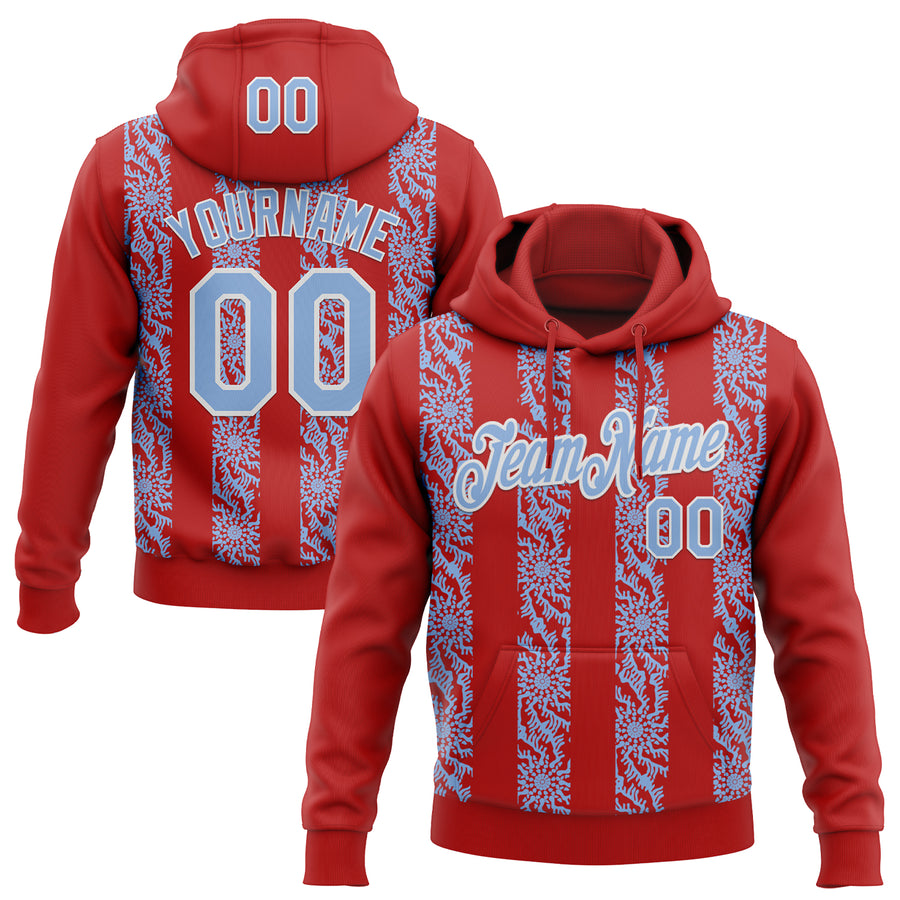 Custom Stitched Red Light Blue-White Abstract Shape Pattern Sports Pullover Sweatshirt Hoodie