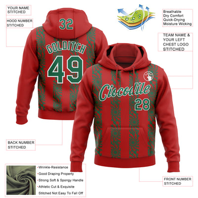 Custom Stitched Red Kelly Green-White Abstract Shape Pattern Sports Pullover Sweatshirt Hoodie