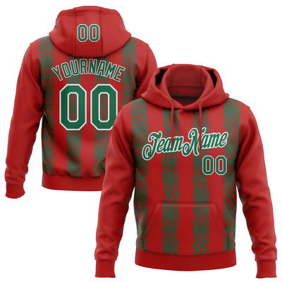 Custom Stitched Red Kelly Green-White Abstract Shape Pattern Sports Pullover Sweatshirt Hoodie