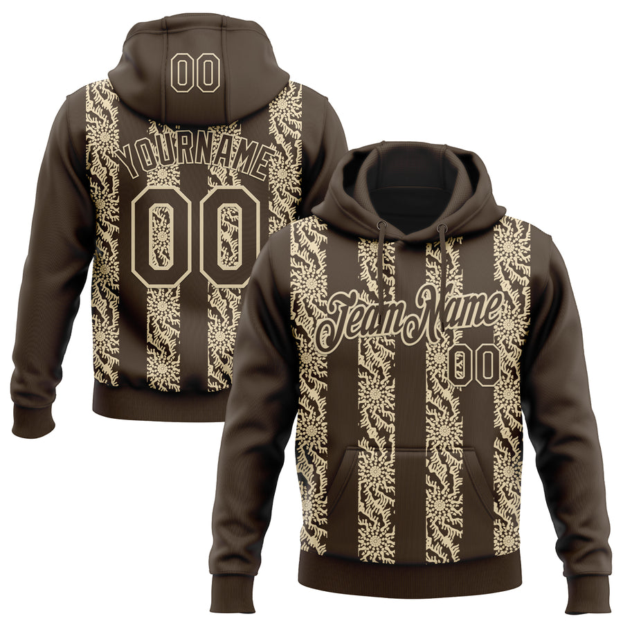 Custom Stitched Brown Cream Abstract Shape Pattern Sports Pullover Sweatshirt Hoodie