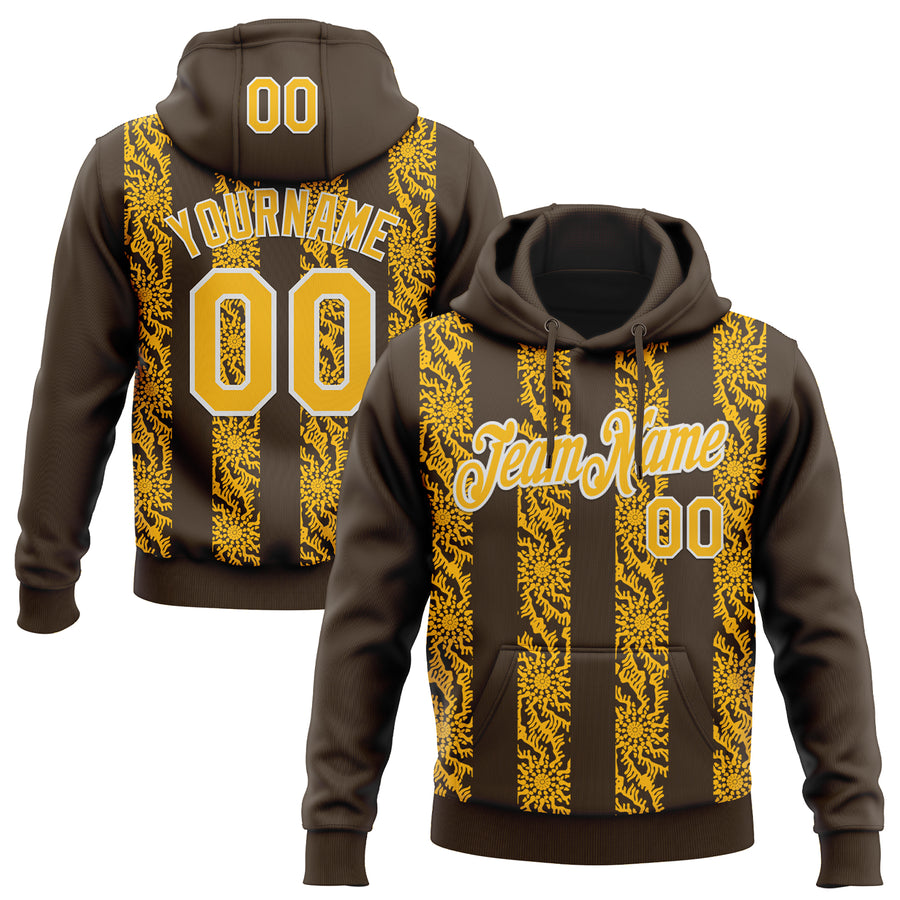 Custom Stitched Brown Gold-White Abstract Shape Pattern Sports Pullover Sweatshirt Hoodie