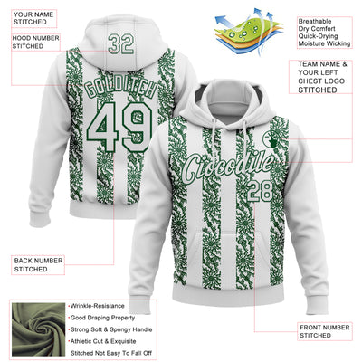 Custom Stitched White Green Abstract Shape Pattern Sports Pullover Sweatshirt Hoodie