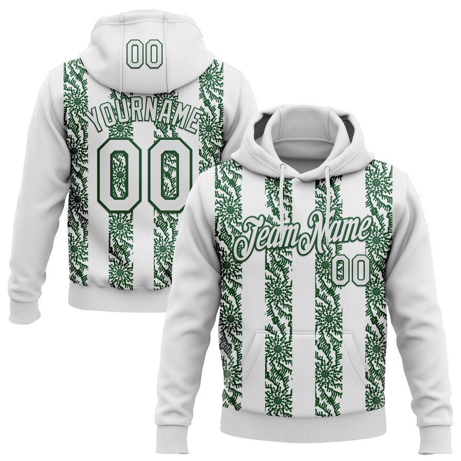 Custom Stitched White Green Abstract Shape Pattern Sports Pullover Sweatshirt Hoodie