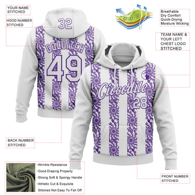 Custom Stitched White Purple Abstract Shape Pattern Sports Pullover Sweatshirt Hoodie