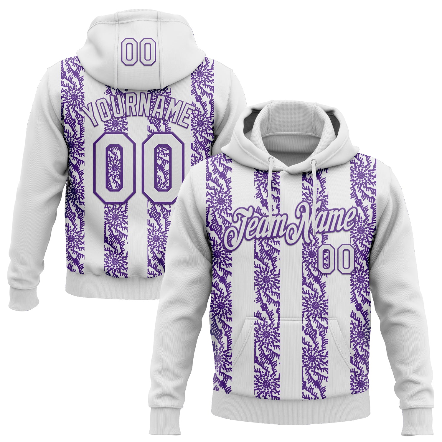Custom Stitched White Purple Abstract Shape Pattern Sports Pullover Sweatshirt Hoodie