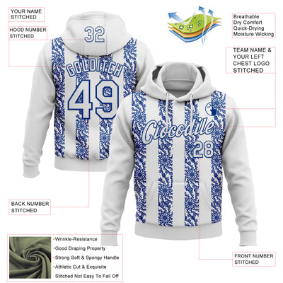 Custom Stitched White Royal Abstract Shape Pattern Sports Pullover Sweatshirt Hoodie