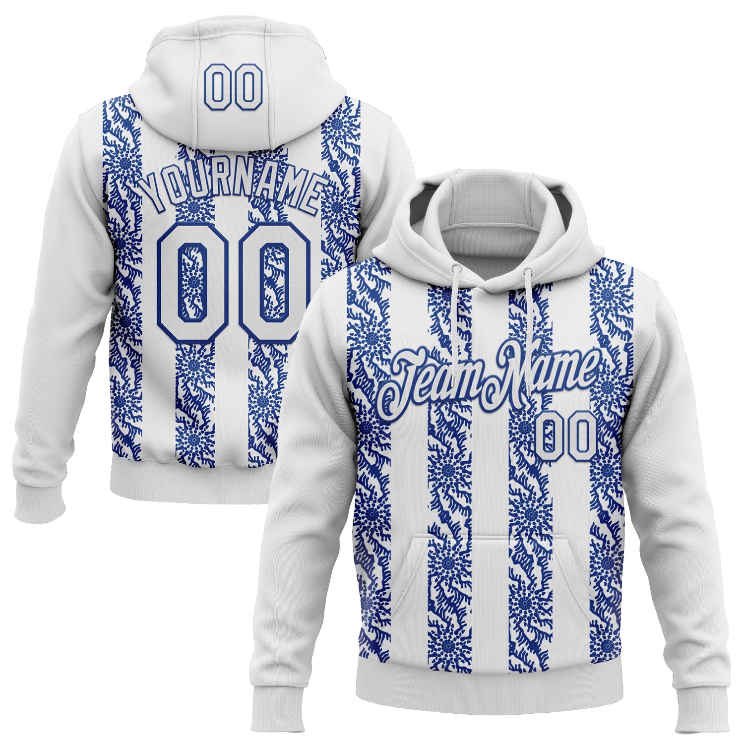 Custom Stitched White Royal Abstract Shape Pattern Sports Pullover Sweatshirt Hoodie