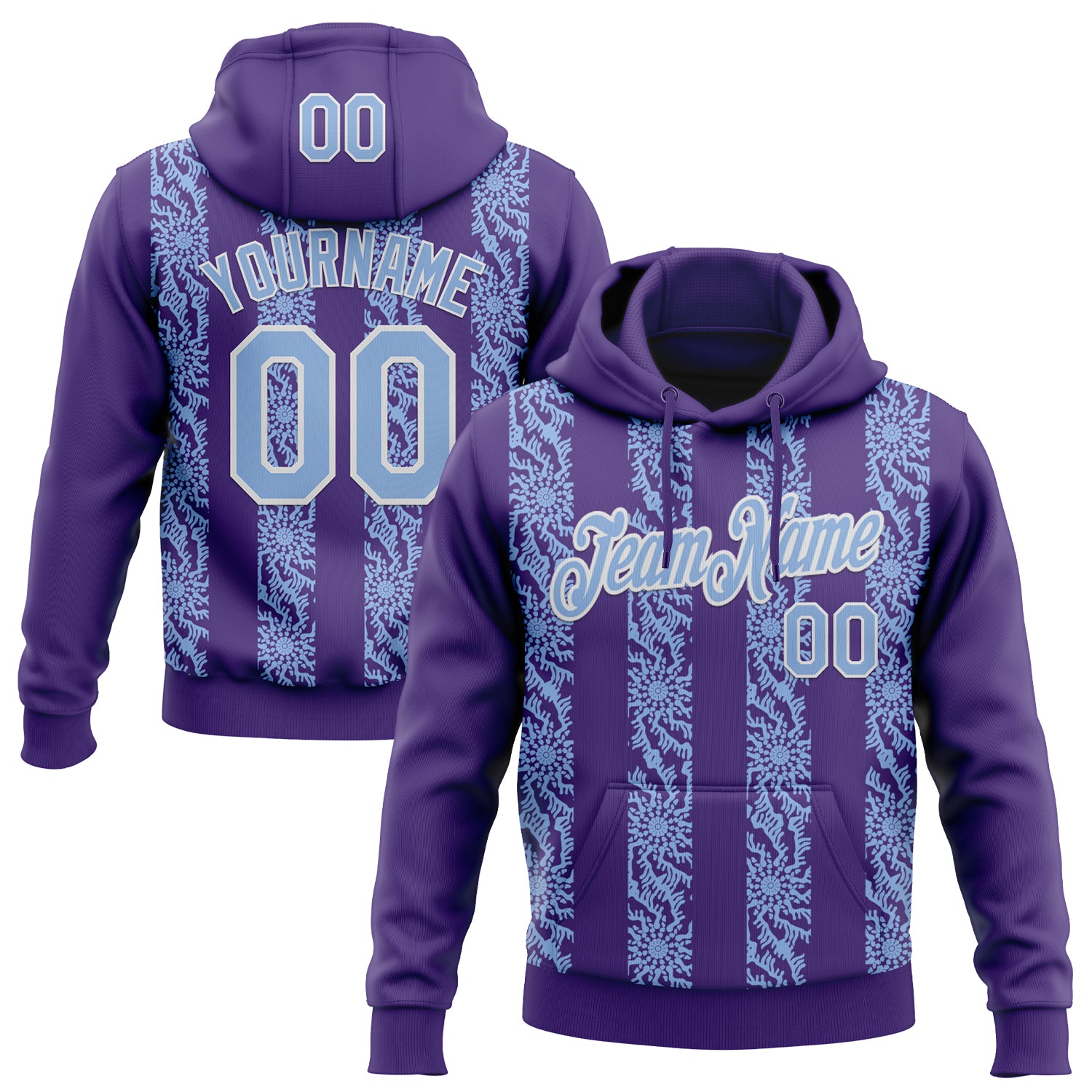 Custom Stitched Purple Light Blue-White Abstract Shape Pattern Sports Pullover Sweatshirt Hoodie