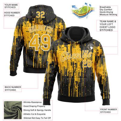 Custom Stitched Black Gold-White Dripping Splatter Sports Pullover Sweatshirt Hoodie