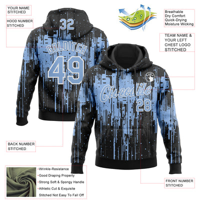 Custom Stitched Black Light Blue-White Dripping Splatter Sports Pullover Sweatshirt Hoodie