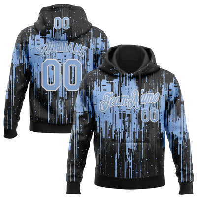 Custom Stitched Black Light Blue-White Dripping Splatter Sports Pullover Sweatshirt Hoodie