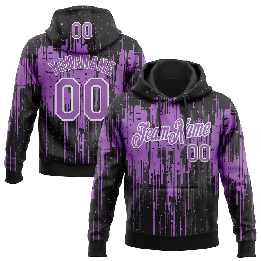 Custom Stitched Black Medium Purple-White Dripping Splatter Sports Pullover Sweatshirt Hoodie