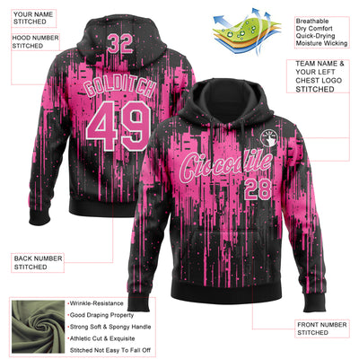 Custom Stitched Black Pink-White Dripping Splatter Sports Pullover Sweatshirt Hoodie