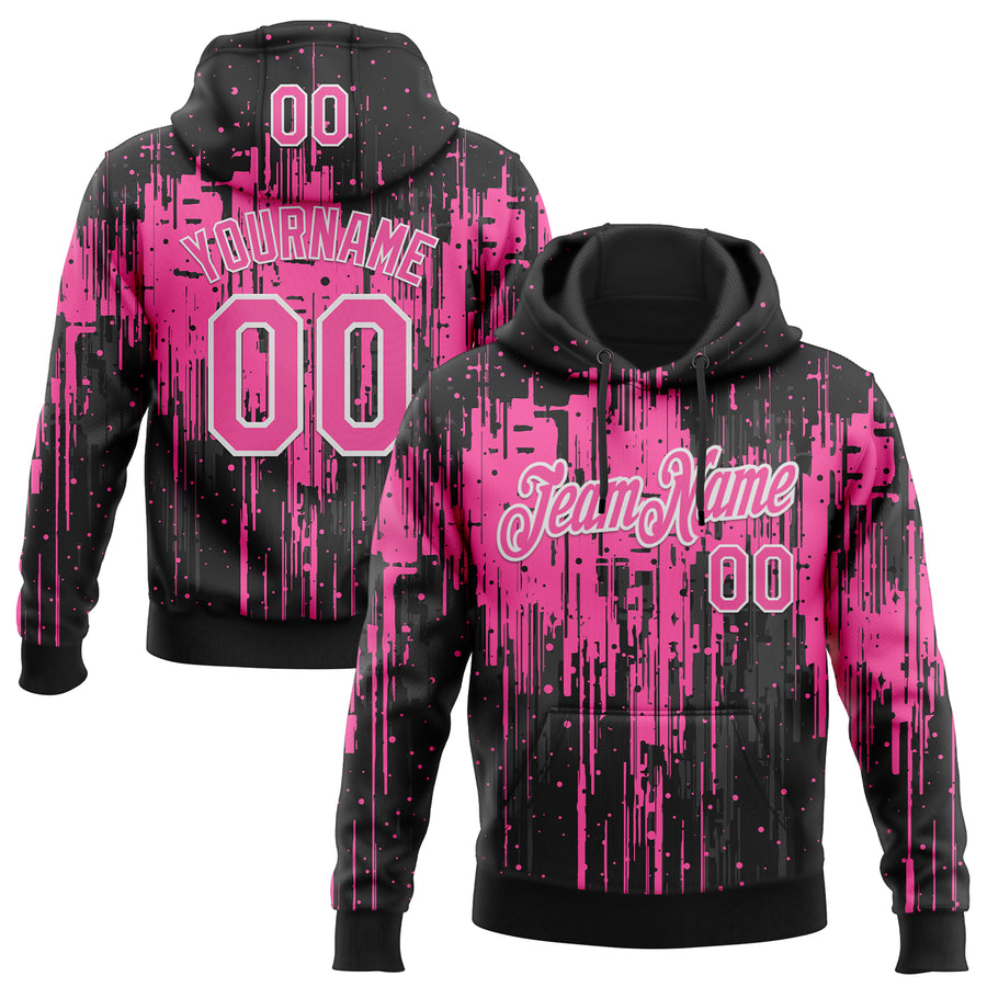Custom Stitched Black Pink-White Dripping Splatter Sports Pullover Sweatshirt Hoodie