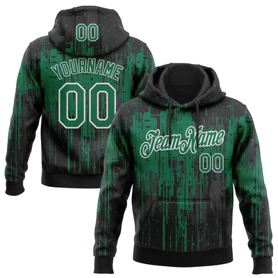 Custom Stitched Black Kelly Green-White Dripping Splatter Sports Pullover Sweatshirt Hoodie