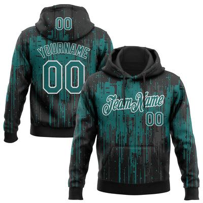 Custom Stitched Black Teal-White Dripping Splatter Sports Pullover Sweatshirt Hoodie