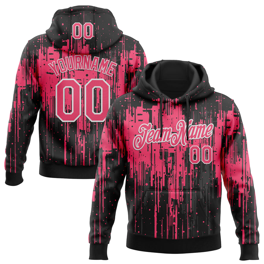 Custom Stitched Black Neon Pink-White Dripping Splatter Sports Pullover Sweatshirt Hoodie