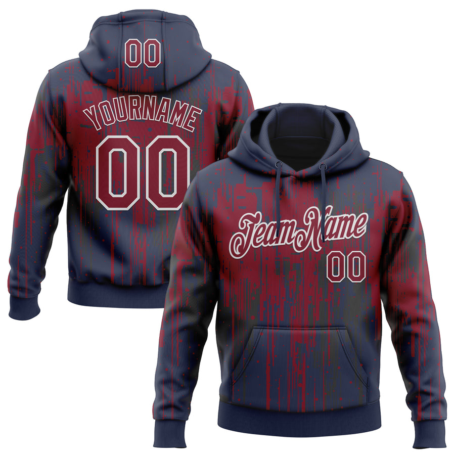 Custom Stitched Navy Crimson-White Dripping Splatter Sports Pullover Sweatshirt Hoodie
