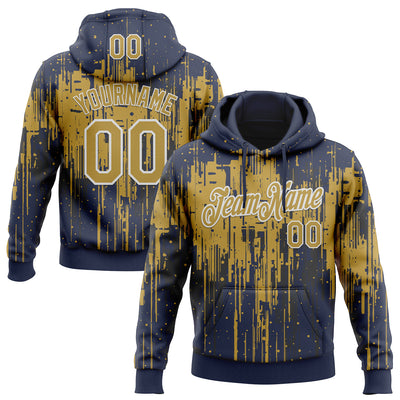 Custom Stitched Navy Old Gold-White Dripping Splatter Sports Pullover Sweatshirt Hoodie