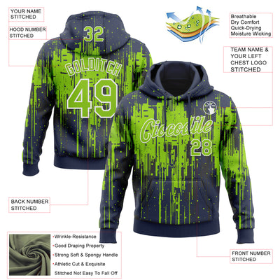 Custom Stitched Navy Neon Green-White Dripping Splatter Sports Pullover Sweatshirt Hoodie