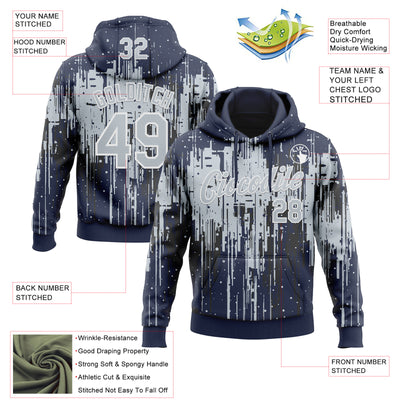 Custom Stitched Navy Silver-White Dripping Splatter Sports Pullover Sweatshirt Hoodie