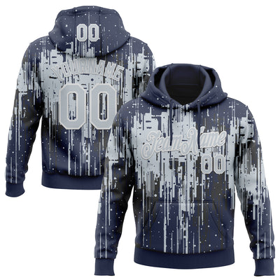 Custom Stitched Navy Silver-White Dripping Splatter Sports Pullover Sweatshirt Hoodie
