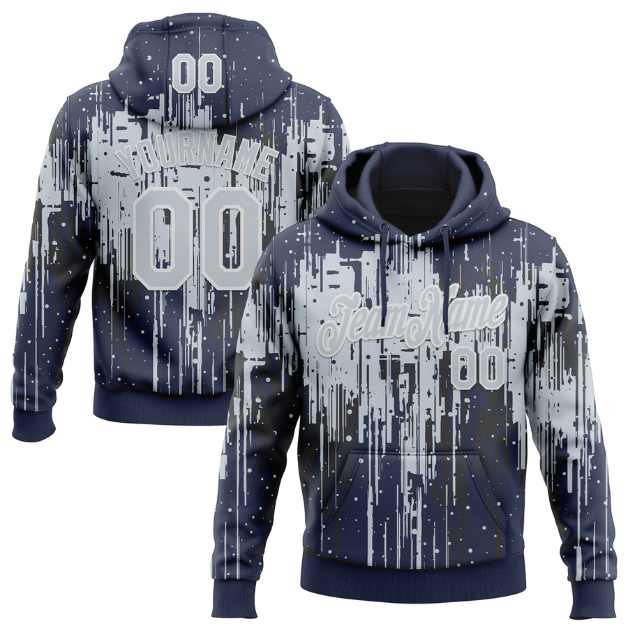Custom Stitched Navy Silver-White Dripping Splatter Sports Pullover Sweatshirt Hoodie