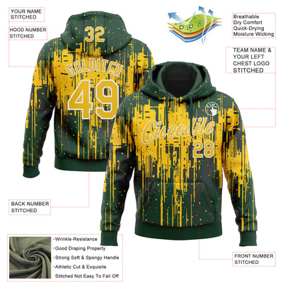 Custom Stitched Green Yellow-White Dripping Splatter Sports Pullover Sweatshirt Hoodie