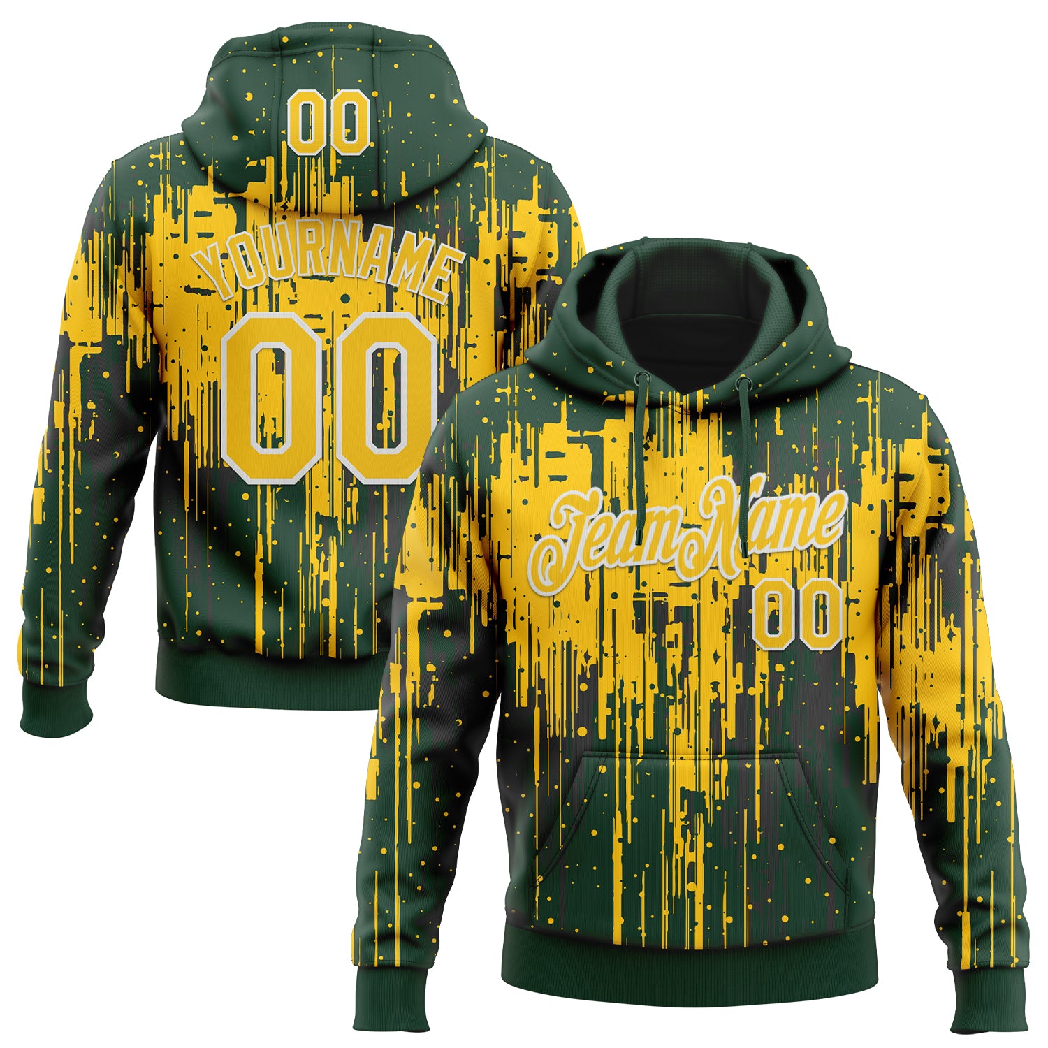 Custom Stitched Green Yellow-White Dripping Splatter Sports Pullover Sweatshirt Hoodie