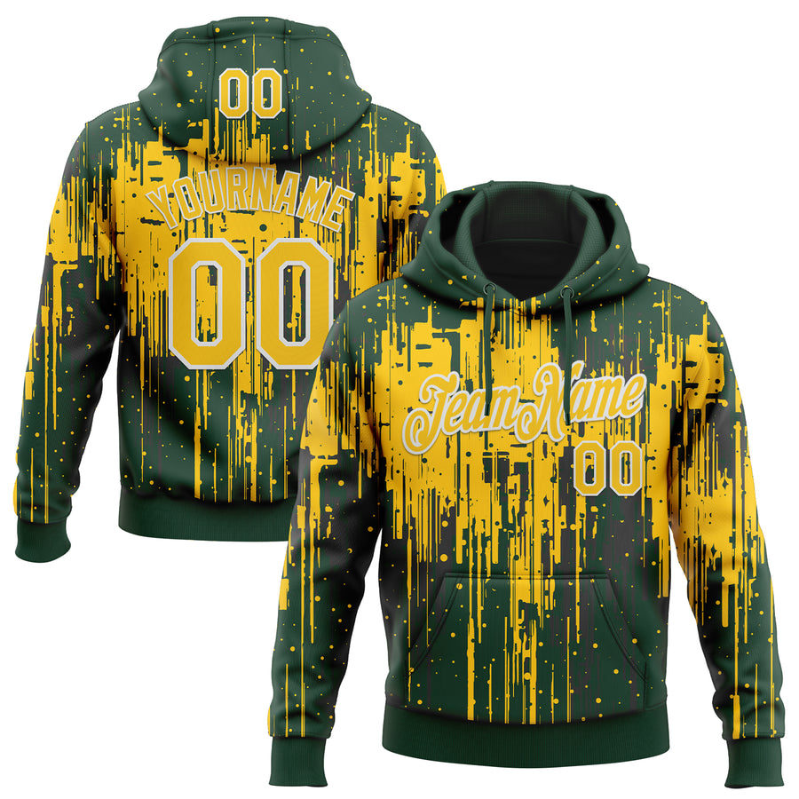 Custom Stitched Green Yellow-White Dripping Splatter Sports Pullover Sweatshirt Hoodie