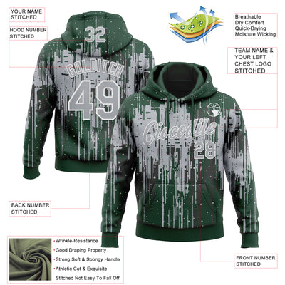 Custom Stitched Green Gray-White Dripping Splatter Sports Pullover Sweatshirt Hoodie