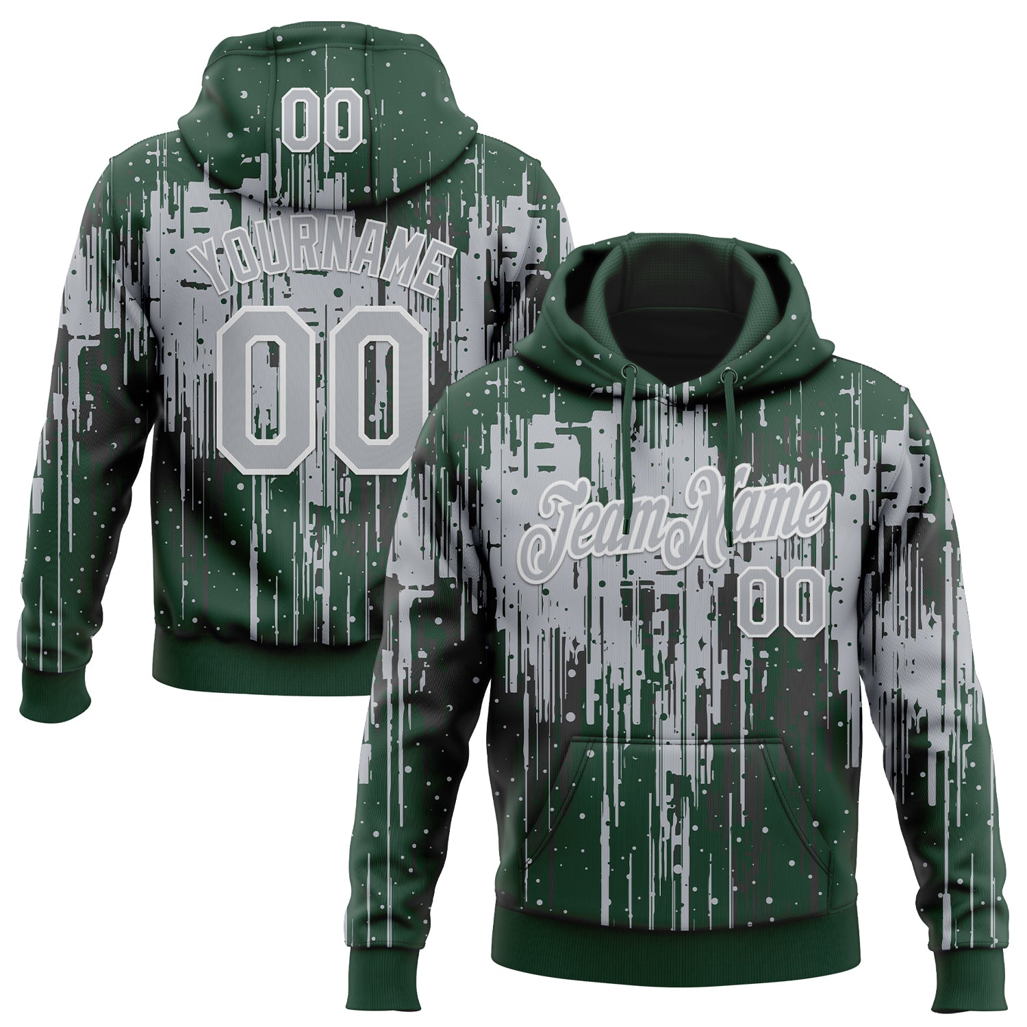 Custom Stitched Green Gray-White Dripping Splatter Sports Pullover Sweatshirt Hoodie