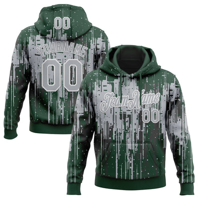 Custom Stitched Green Gray-White Dripping Splatter Sports Pullover Sweatshirt Hoodie