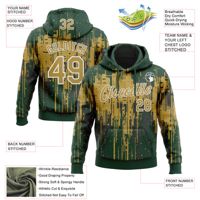 Custom Stitched Green Old Gold-White Dripping Splatter Sports Pullover Sweatshirt Hoodie