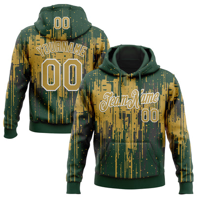 Custom Stitched Green Old Gold-White Dripping Splatter Sports Pullover Sweatshirt Hoodie