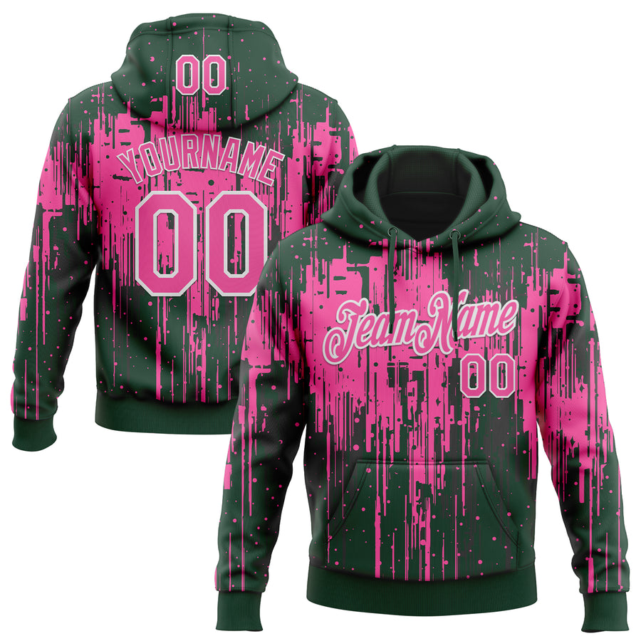 Custom Stitched Green Pink-White Dripping Splatter Sports Pullover Sweatshirt Hoodie