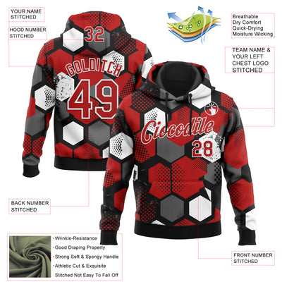 Custom Stitched Black Red-White Geometric Shape Pattern Sports Pullover Sweatshirt Hoodie