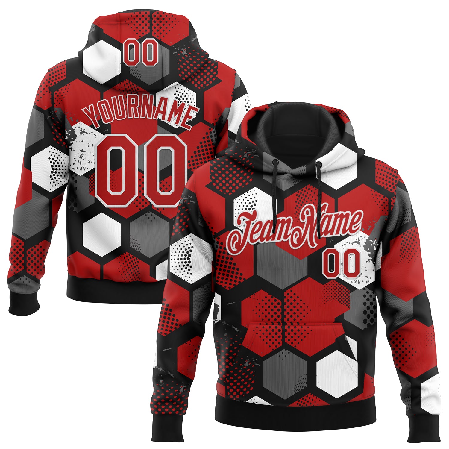 Custom Stitched Black Red-White Geometric Shape Pattern Sports Pullover Sweatshirt Hoodie