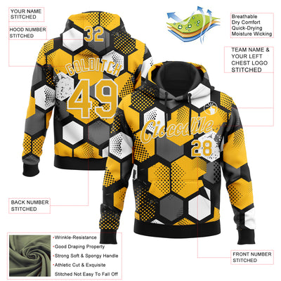 Custom Stitched Black Gold-White Geometric Shape Pattern Sports Pullover Sweatshirt Hoodie