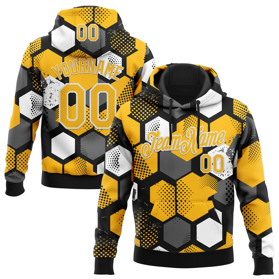 Custom Stitched Black Gold-White Geometric Shape Pattern Sports Pullover Sweatshirt Hoodie
