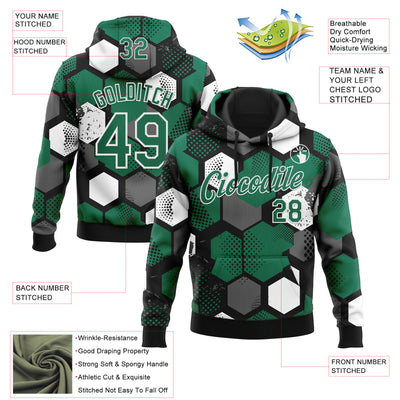 Custom Stitched Black Kelly Green-White Geometric Shape Pattern Sports Pullover Sweatshirt Hoodie
