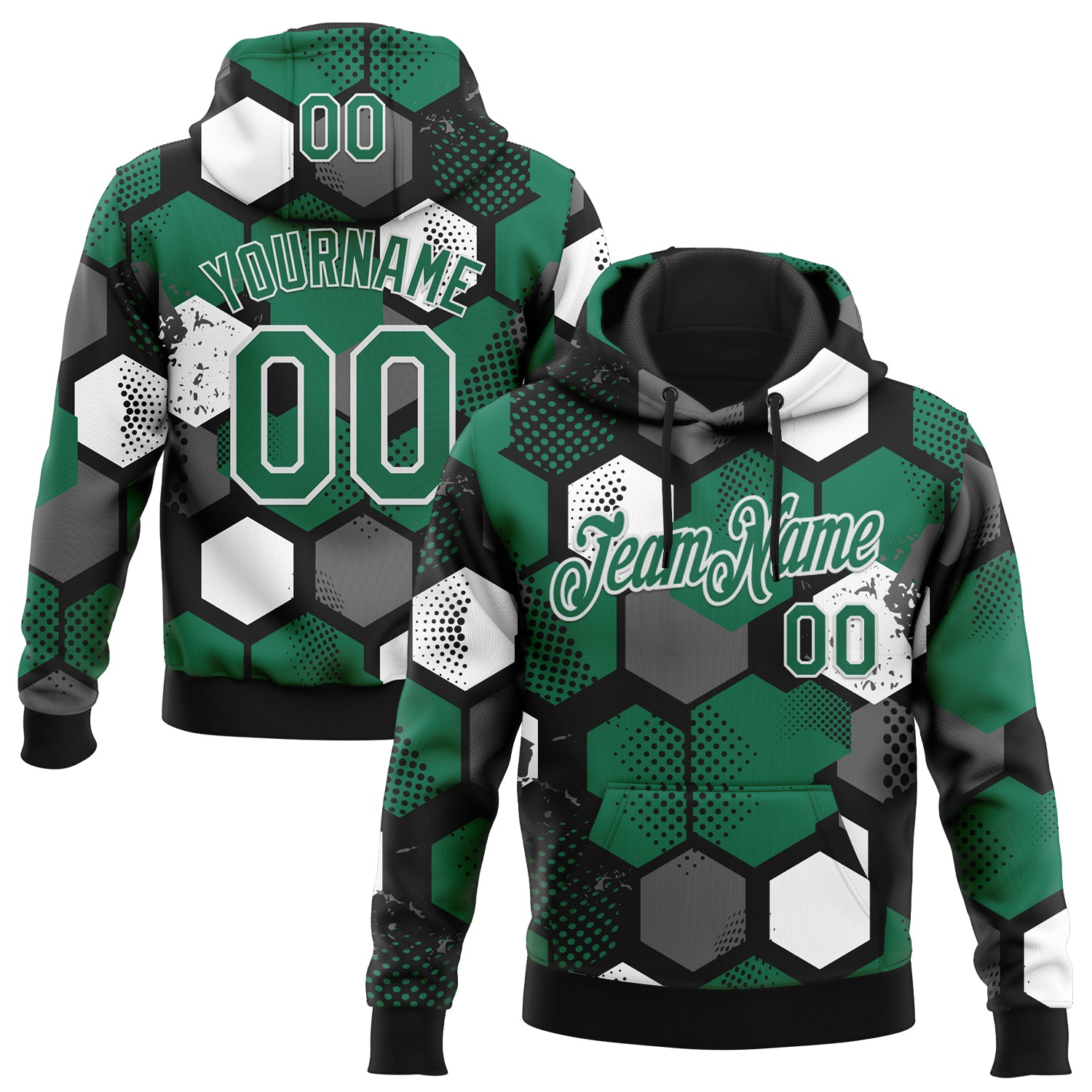 Custom Stitched Black Kelly Green-White Geometric Shape Pattern Sports Pullover Sweatshirt Hoodie