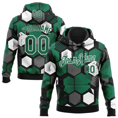 Custom Stitched Black Kelly Green-White Geometric Shape Pattern Sports Pullover Sweatshirt Hoodie
