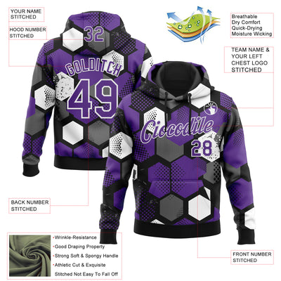 Custom Stitched Black Purple-White Geometric Shape Pattern Sports Pullover Sweatshirt Hoodie