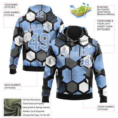 Custom Stitched Black Light Blue-White Geometric Shape Pattern Sports Pullover Sweatshirt Hoodie