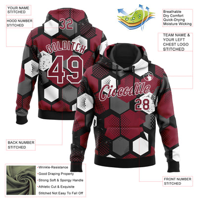Custom Stitched Black Crimson-White Geometric Shape Pattern Sports Pullover Sweatshirt Hoodie