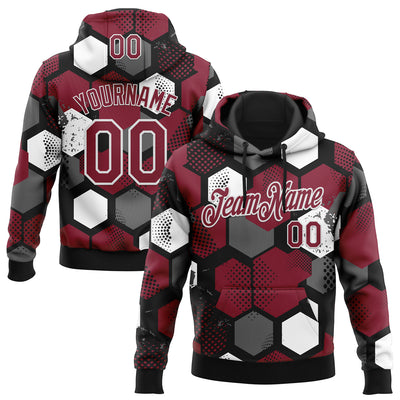 Custom Stitched Black Crimson-White Geometric Shape Pattern Sports Pullover Sweatshirt Hoodie